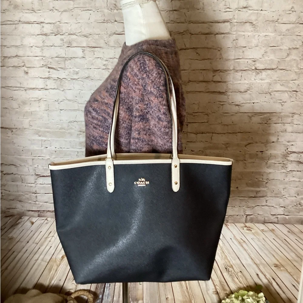 Coach black and white City Tote Reversible purse